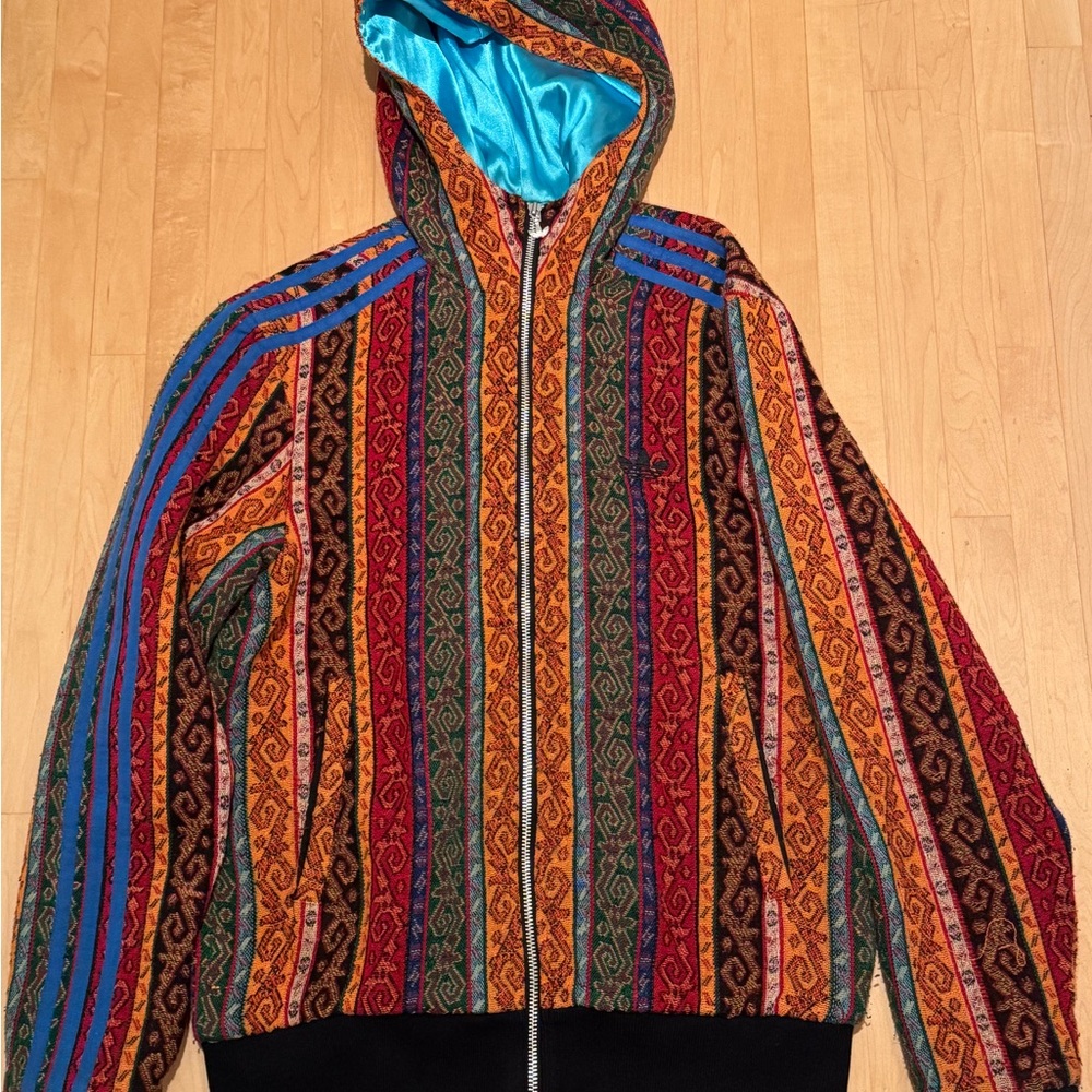 Adidas Striped Multicolor Psychedelic Boho Trippy Festival Hoodie, signed by